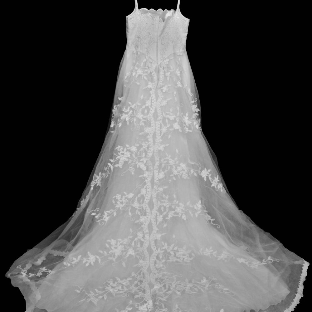 White Beaded and Lace Wedding Gown with Train
